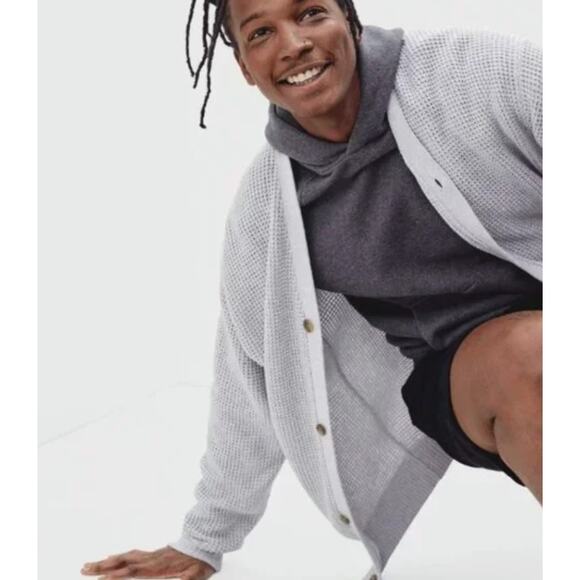 EVERLANE Men's No Sweat Waffle Fisherman Cardigan Sweater Ash Gray XL Preppy - Picture 1 of 6